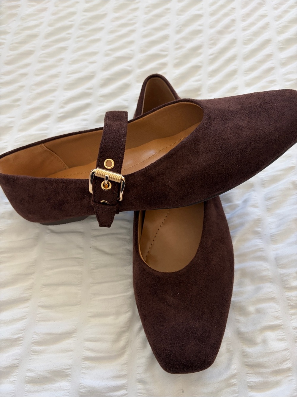Dolce Vita Brown Mary Jane Flats with Gold Tone Buckle. Square Toe Mauryce Style